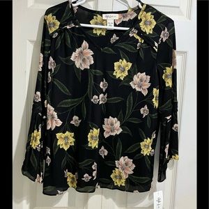 Style & Co. Black Printed Floral in Size Medium Petite